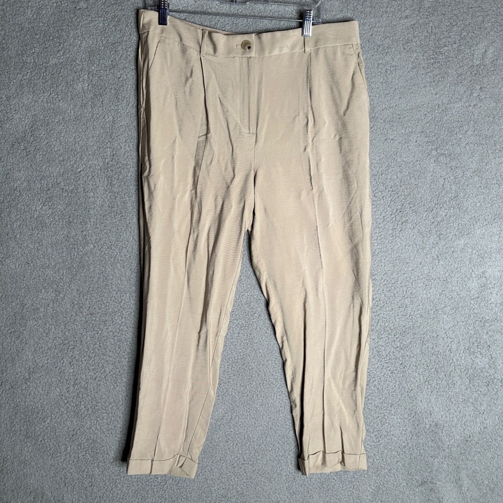 LOFT‎ Dress Pants Womens Size Large Beige Chino Taper Leg Stretch Waist Cuffed